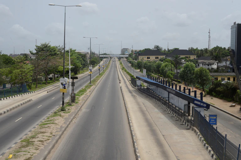 Obanikoro axis of Ikorodu Road, Lagos Nigeria is deserted on Thursday April 2, 2020.