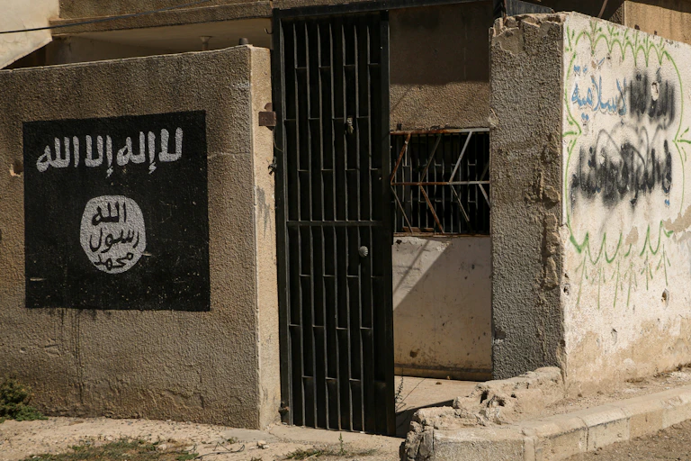 Islamic State graffiti on walls in Aleppo, Syria