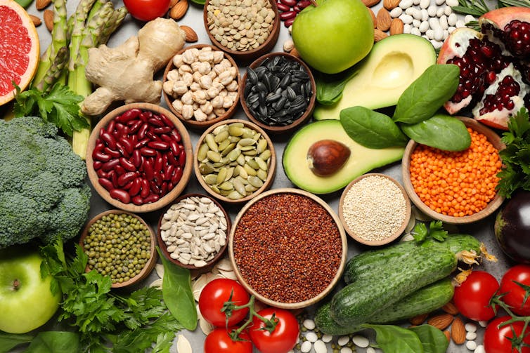 fruits, légumes, légumineuses et noix