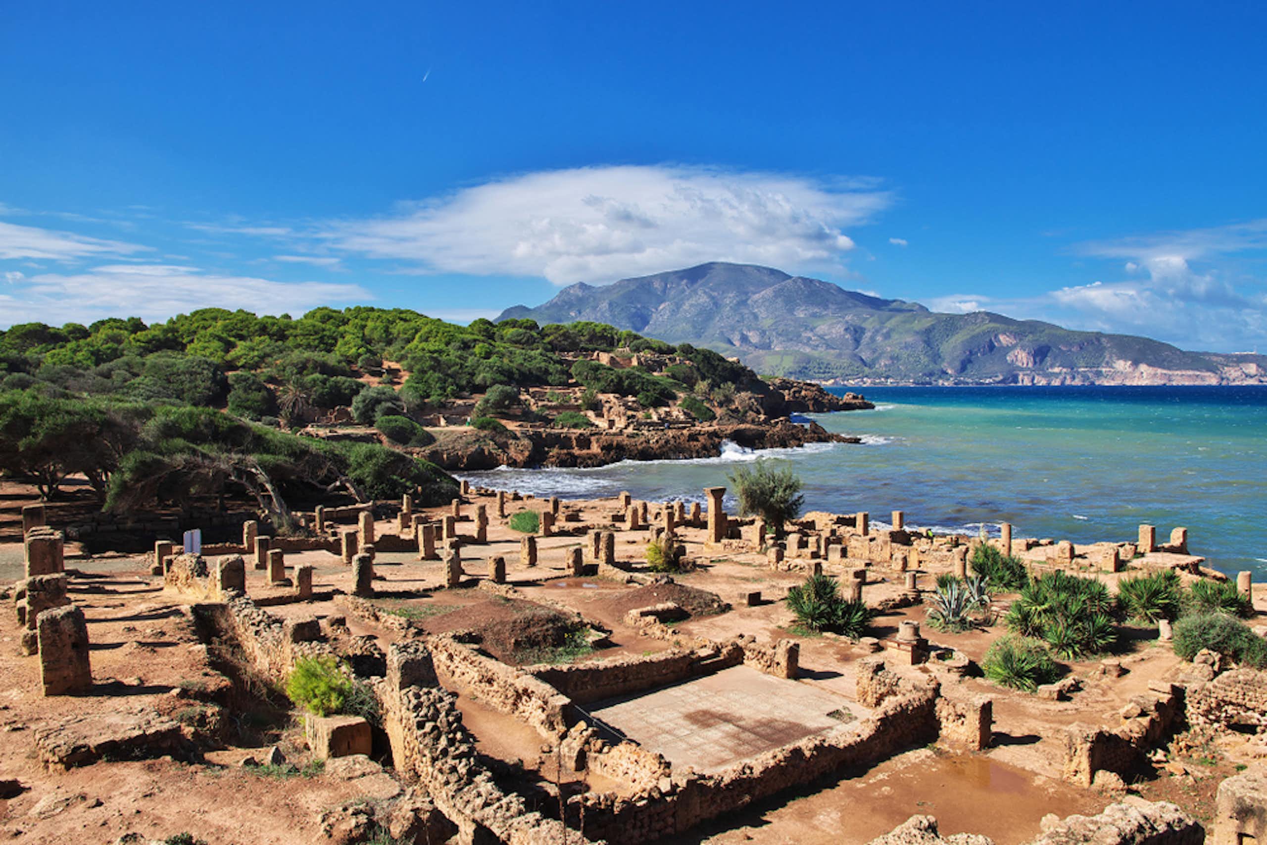 Ocean meets ruins with landscape and greenery