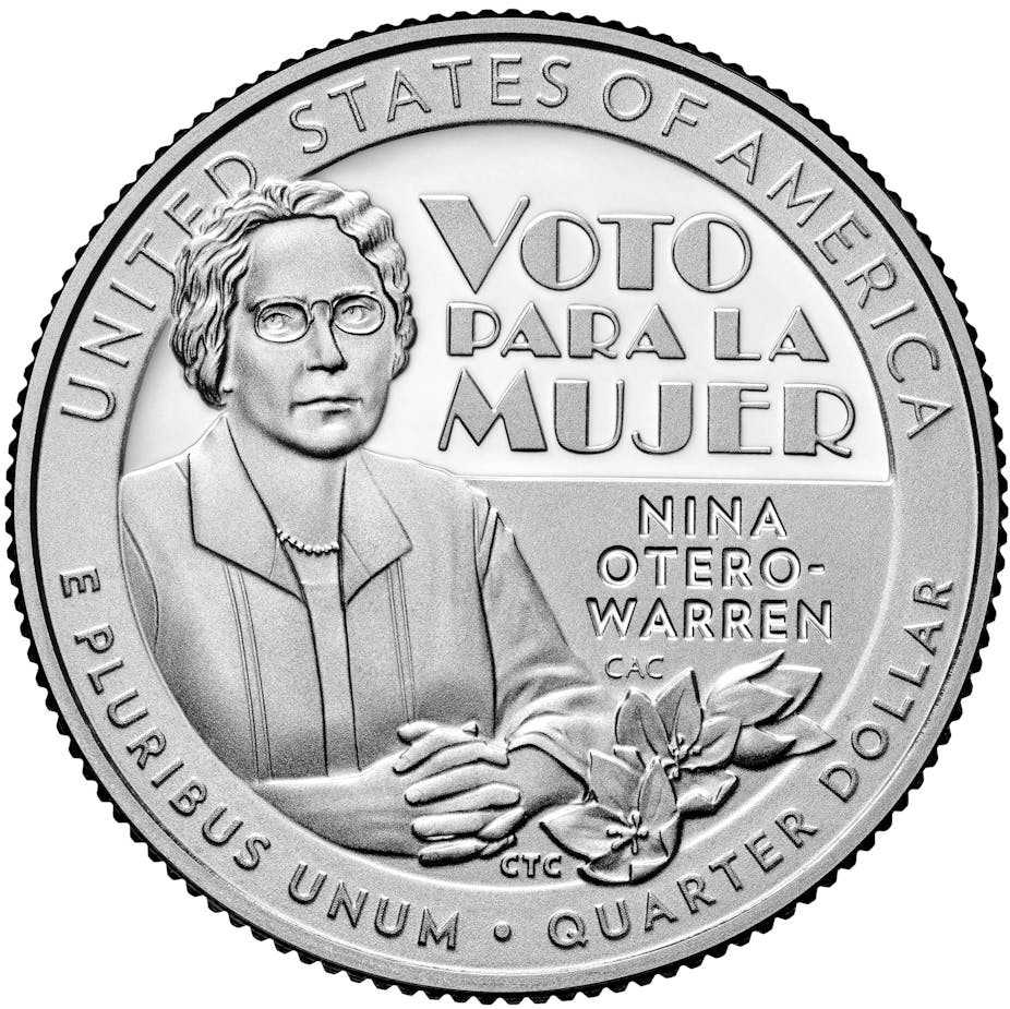 Image of the back of a quarter showing a woman.