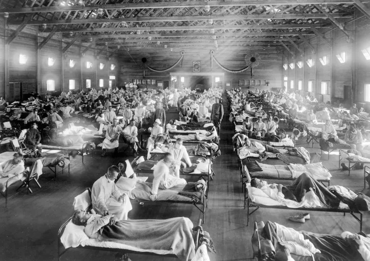 Emergency influenza hospital at Camp Funston, Kansas during the Spanish Flu pandemic of 1918