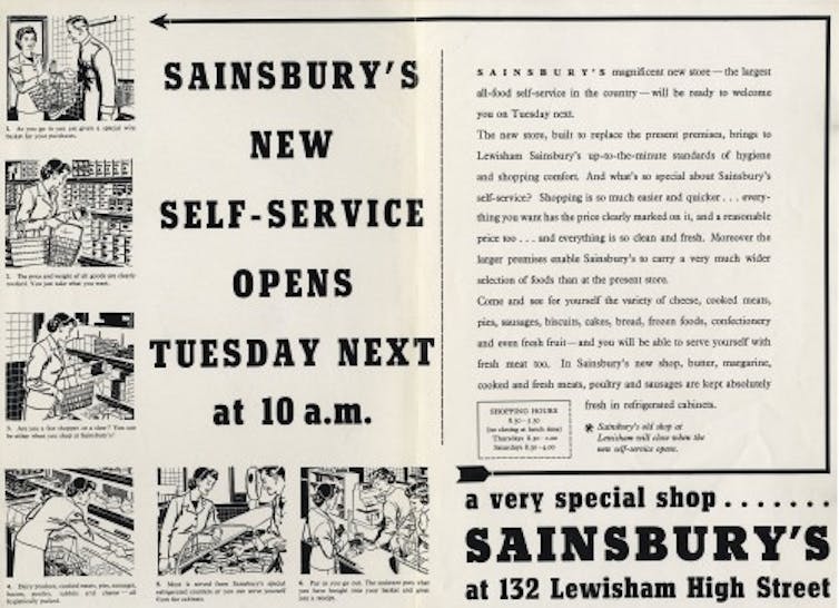 Information leaflet from 1950s describes how to use a supermarket.