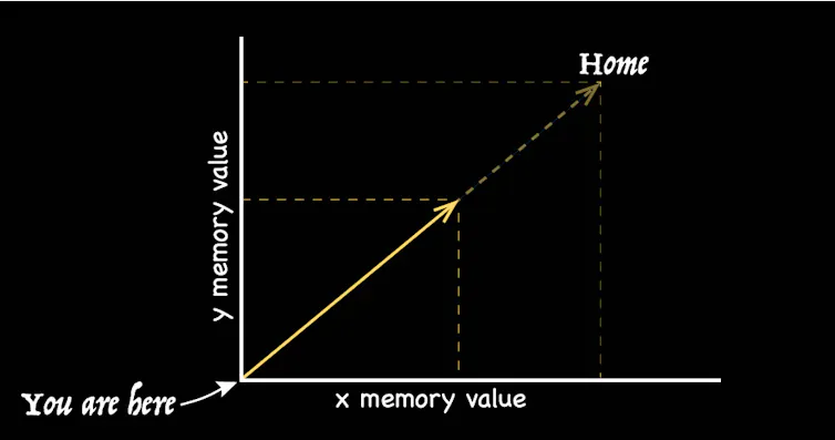 Graph showing that a vector remembered as Cartesian co-ordinates does not lose its direction when the insect is frozen
