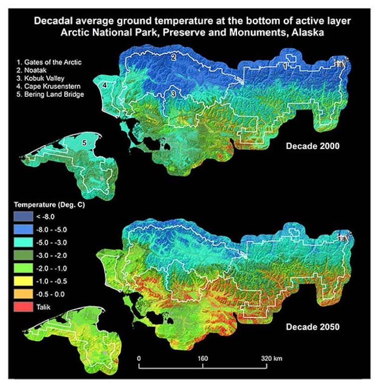 Mappe che mostrano le differenze di temperatura con l'aumento del rosso nel 2050