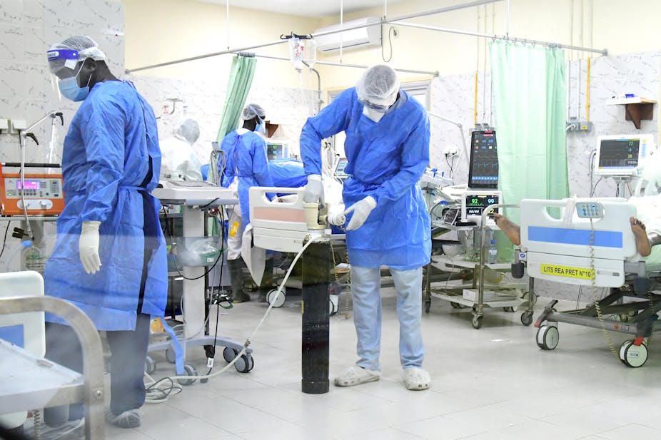 Health workers in a hospital ward
