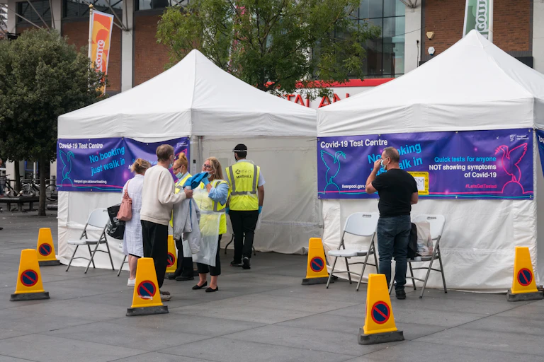 A walk-in COVID test centre in Liverpool, UK