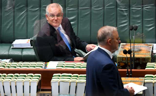 Scott Morrison and Anthony Albanese in parliament.