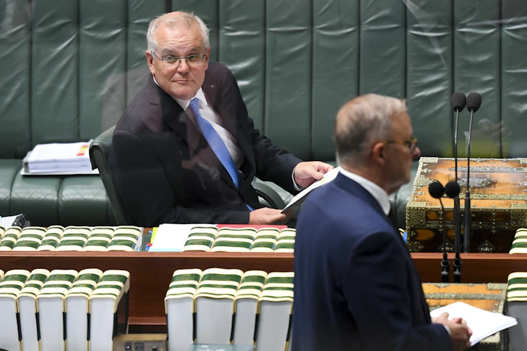Scott Morrison and Anthony Albanese in parliament.