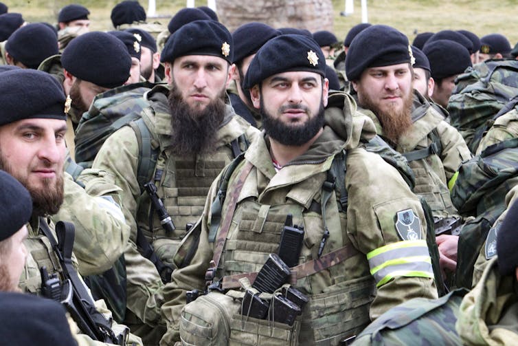 A review of Chechen troops and military hardware.