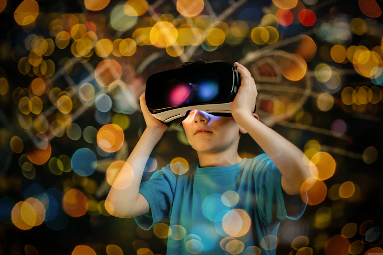 A child wearing a VR headset.