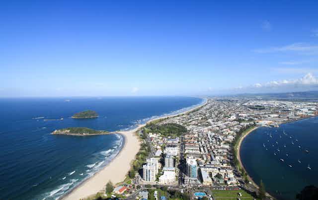 Tauranga cityscape and beaches, viewed from Mount Maunganui