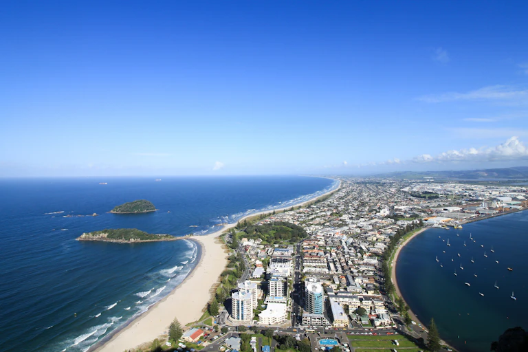Tauranga cityscape and beaches, viewed from Mount Maunganui