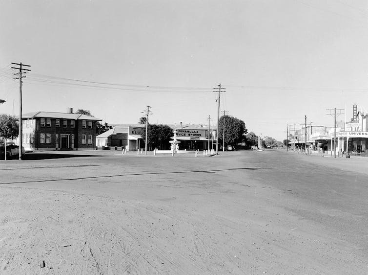 Shops on a street, in a isolated town