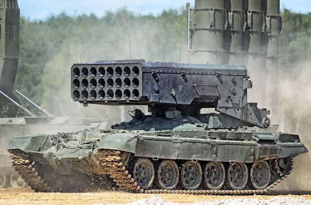 A Russian tank of the variety used to launch thermobatic weapons.