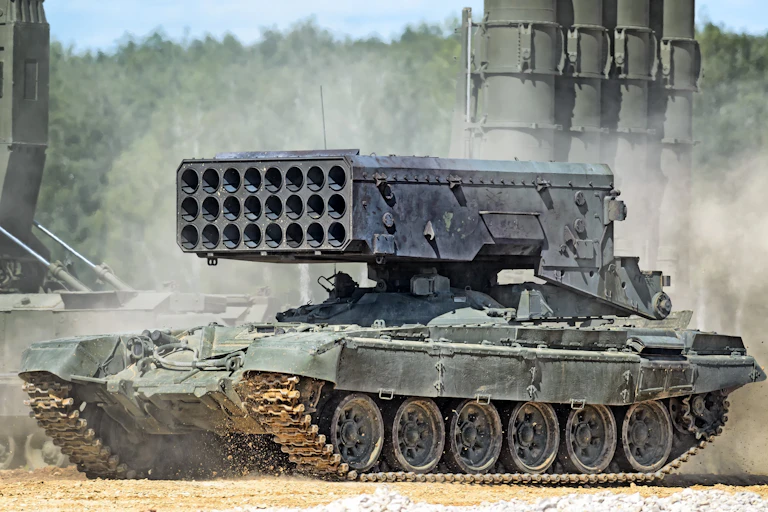 A Russian tank of the variety used to launch thermobatic weapons.