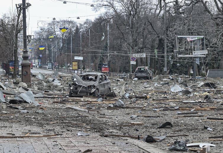 Russian shelling in Kharkiv, Ukraine.