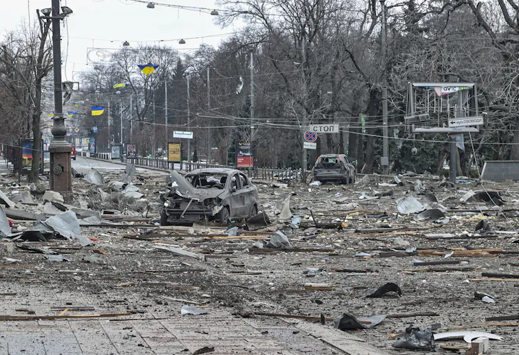 Russian shelling in Kharkiv, Ukraine.