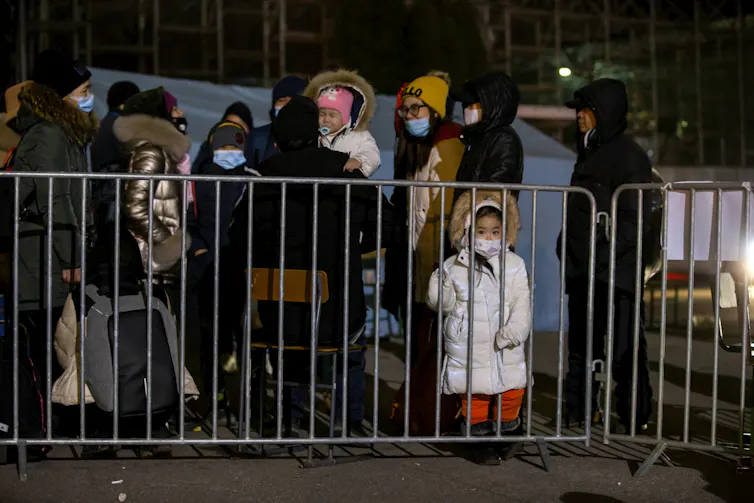 Ukrainian refugees arrive at one of the refugee camps in Chisinau, Moldova