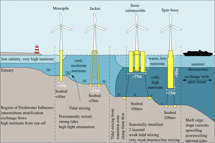 Diagram of different types of offshore wind technology