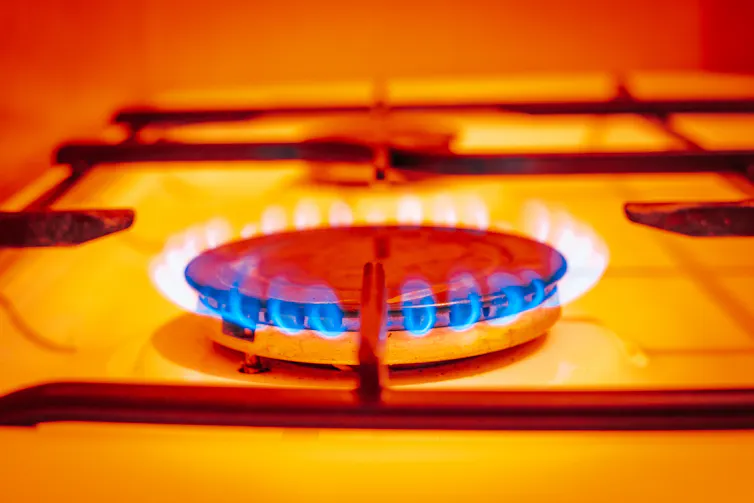 A burning gas hob.