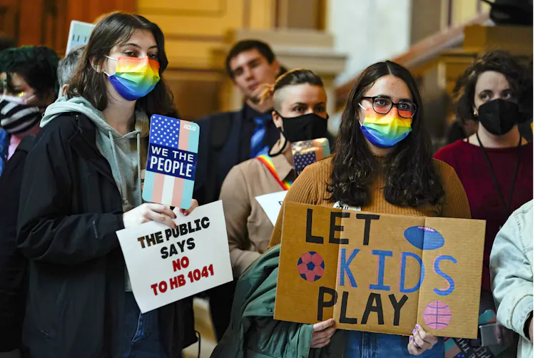 Students protesting anti-transgender bills