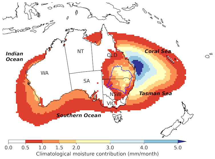 Eastern Australian rainfall moisture supply.