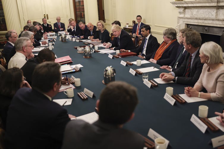 Boris Johnson’s cabinet ministers meeting around the cabinet table.