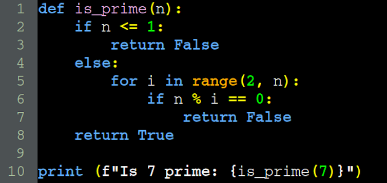 Python language program to determine if a number is prime.