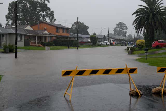 Flooded street in western Sydney