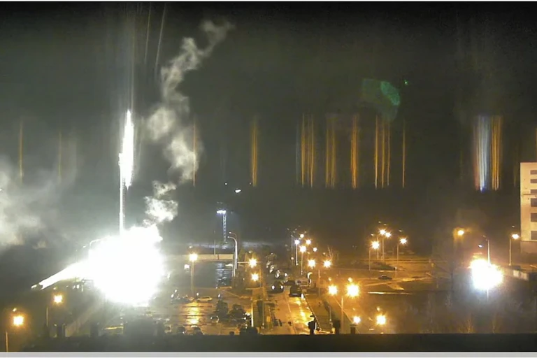 Flare landing on the nuclear power station, seen on a screen grab taken from a surveillance camera .