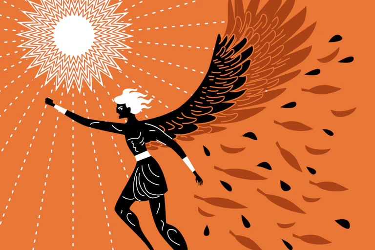 Illustration d'un icarus orange et rouge volant dans le ciel