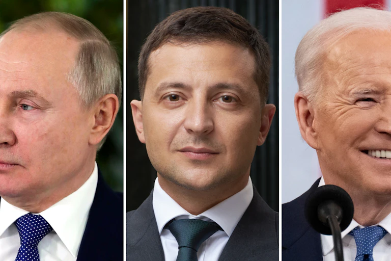 Close-ups of three white men in suits.