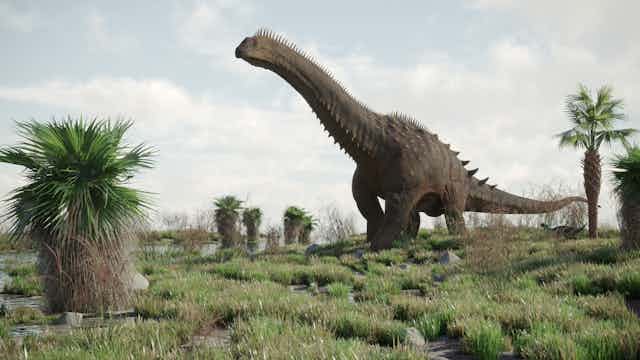 3d rendering of the walking alamosaurus