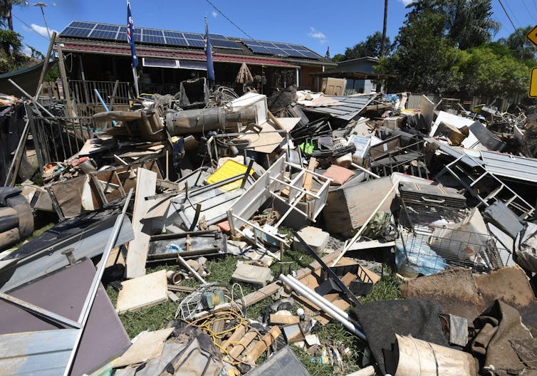 Flood affected properties are seen in the suburb of Goodna in Ipswich.