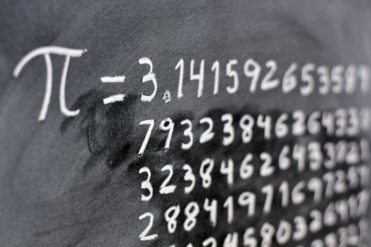 Pi written out on a blackboard.