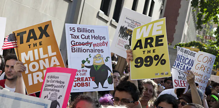 An Occupy Wall Street protest in New York, outside the home of the chief executive of JP Morgan Chase, on October 11 2011.