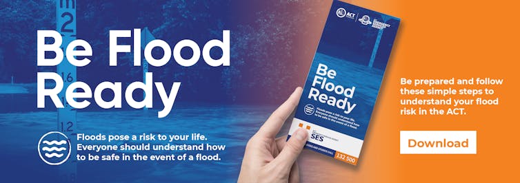 Ad reading 'be flood ready' with hand holding brochure