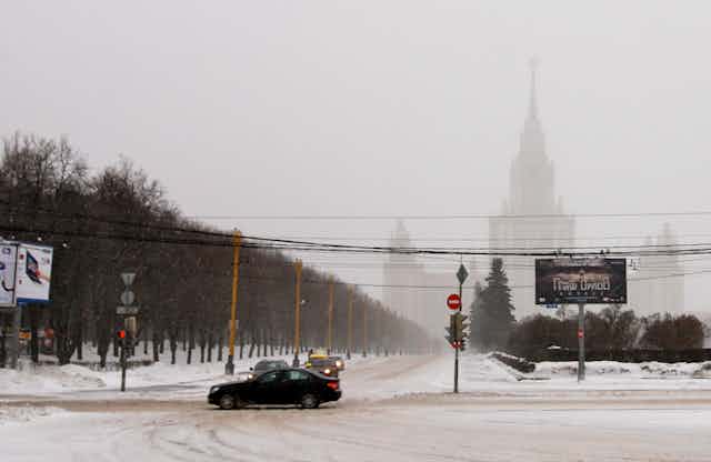 View of Moscow State University in winter