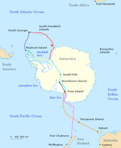map of Endurance and Aurora voyages