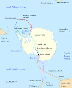 map of Endurance and Aurora voyages