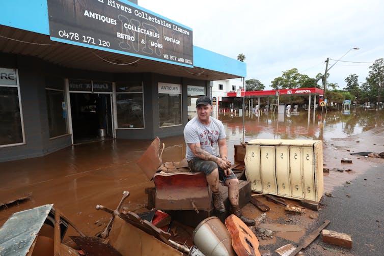 Antique furniture business owner Adam Bailey outside his store in Lismore's central business district on March 3 2022.