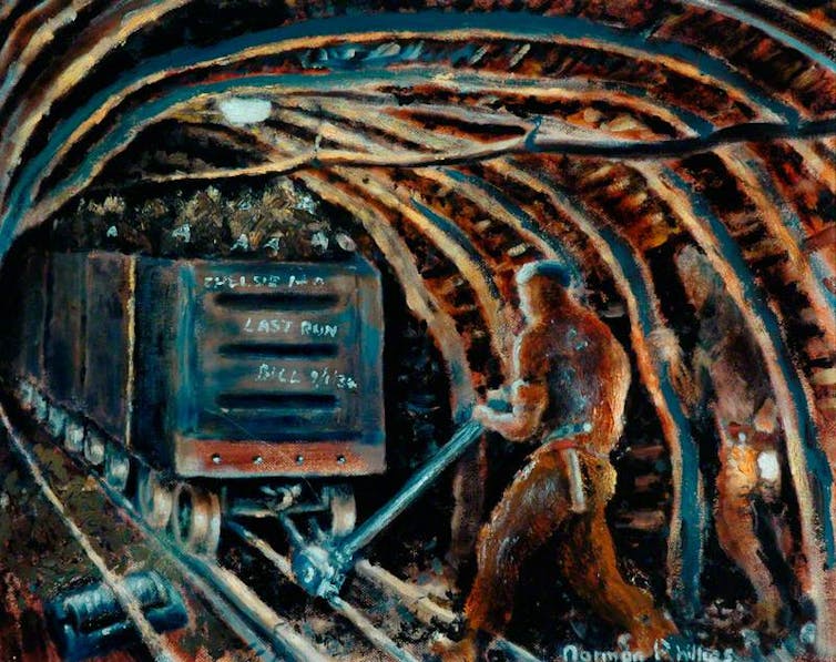 Coal miner bringing in the last of the coal.