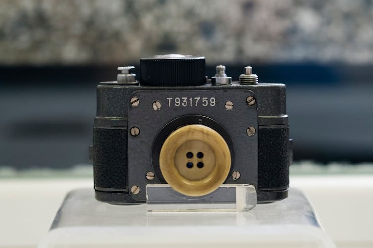 An old spy camera, disguised as a button.