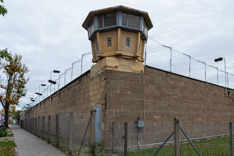 The watchtower outside the site of a former prison.