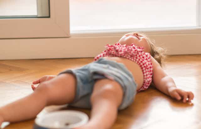 young girl having tantrum on floor