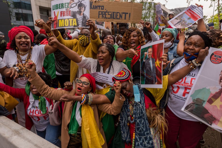 Demonstrators from Cameroon protest against President Biya 