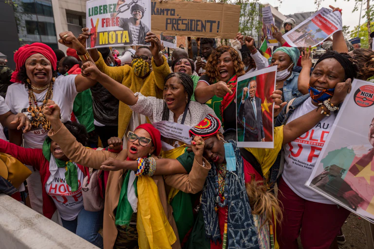 Demonstrators from Cameroon protest against President Biya