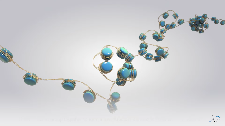 Representation similar to a necklace with pearls spaced apart, some portions of wire/pearls intertwined with each other.