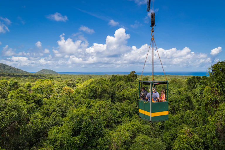 people in canopy crane